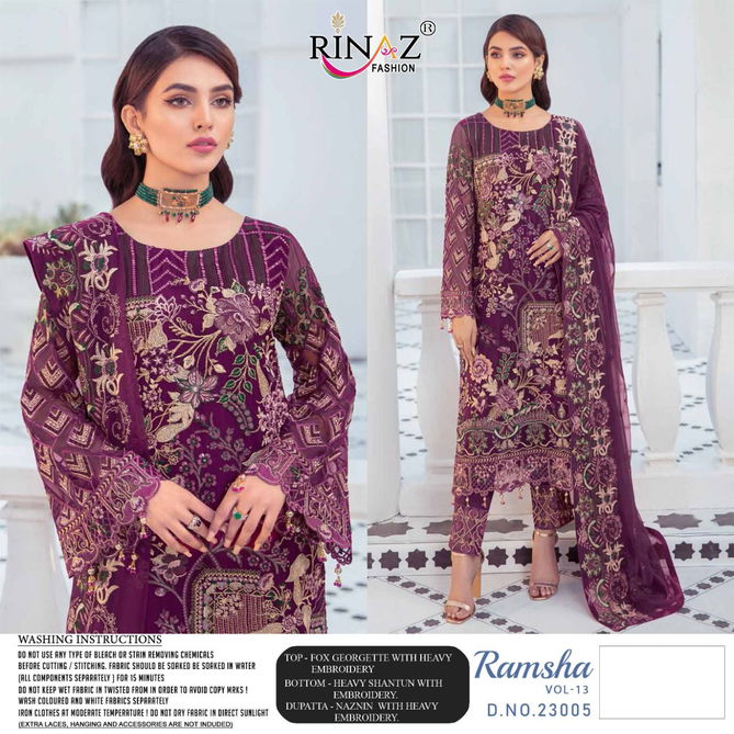 Rinaz Ramsha 13 Georgette Heavy Work Festive Wear Pakistani Salwar Kameez Collection